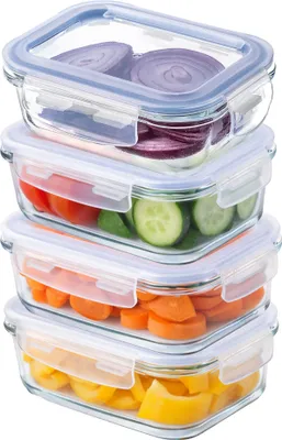 Produktbild von KADAX Glasbehälter mit Deckel, 4 Stück, Lebensmittelbehälter, Spülmaschinenfester Lebensmittelbehälter, Verschließbare (Rechteckig 370ml)