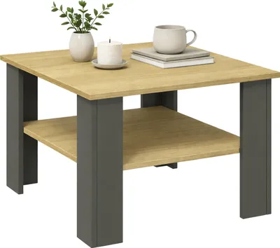 Zdjęcie produktu dla Drewniany stół boczny / stolik kawowy prosty / Wymiary ok. H. 44 x W. 55 x D. 55 cm / kwadratowy stół / sofa w salonie - Disalo