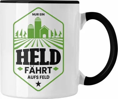 Produktbild von Trendation - Lustige Tasse für Landwirte Bauern Geschenk Spruch Nur Ein Held Fährt Aufs Feld (Schwarz)