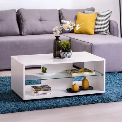 Image de Giussano - Table basse, 101x60x45h cm Blanc, 2 Compartiments