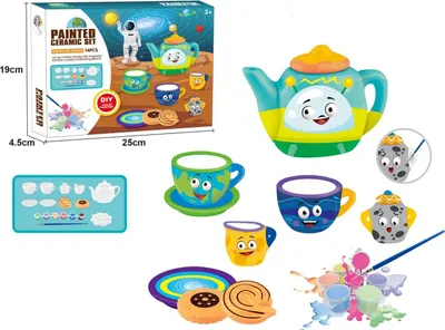 Immagine prodotto di Set creativo per dipingere ceramiche, set da tè fai da te, 14 pezzi, per bambini dai 3 anni in su