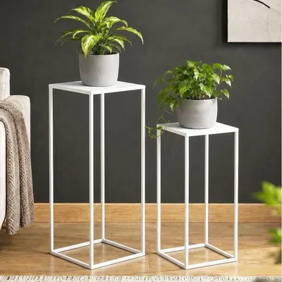 Produktbild von DanDiBo Blumenhocker Metall Weiß Eckig Blumenständer Beistelltisch 96482 2er Set Blumensäule Modern Pflanzenständer Pflanzenhocker