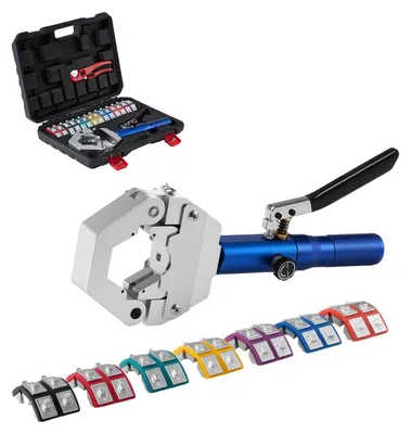 Immagine prodotto di VEVOR Pinza idraulica, pinza idraulica per crimpatura, set di pinze per tubi flessibili per impianti di climatizzazione con 7 inserti a scatto, utensile per crimpatura tubi flessibili per riparazioni di automobili e impianti di climatizzazione – incl. valigetta