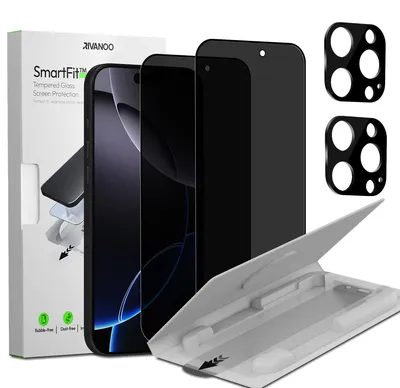 Zdjęcie produktu dla 2-pak iPhone 16 Pro Szkło ochronne na ekran Privacy & 2-pak ochrona obiektywu - Szkło hartowane | [Automatyczna instalacja] - Bez bąbelków