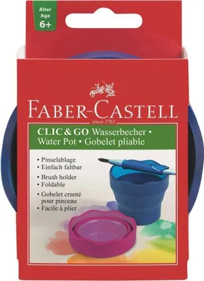 Image de Pot à pinceaux Faber-Castell CLIC & GO, pliable, plastique, lavable au lave-vaisselle, pliable, 100 x 100 x 100 mm, bleu