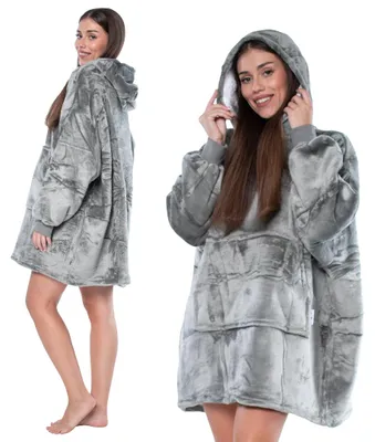 Produktbild von Decken-Sweatshirt 2-in-1 Oversize XXL mit Kapuze, dickes Sherpa-Fleece, Grau