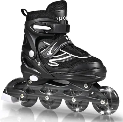 Produktbild von Verstellbare Inline-Skates mit 8 leuchtenden Rollen – schwarz/weiß – für Kinder, Jugendliche und Anfänger