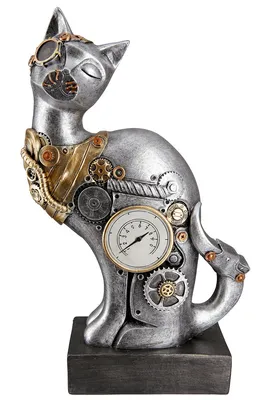 Image de Gilde Figur, Katze, "Steampunk Cat", Kunstharz, silberfarben, VE 1, L. 7 cm, B. 20 cm, H. 30 cm 37473 4063387374733