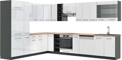 Obrázok produktu pre Rohová kuchyňa Vicco Fame-Line Biely vysoký lesk/antracit 347 x 60 cm , AP Oak, Model 47313