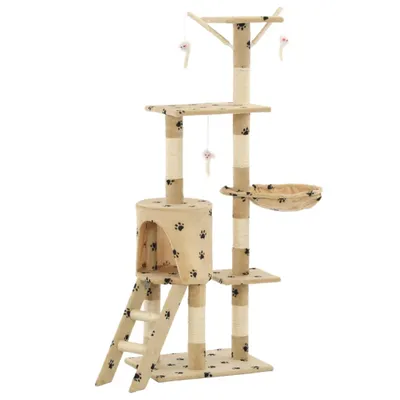 Produktbild von Katzenkratzbaum mit Sisal 138 cm Beige Pfoten-Aufdruck