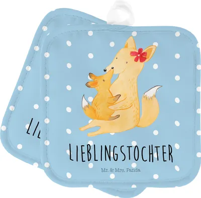 Produktbild von Mr. & Mrs. Panda Topflappen Fuchs Mama - Blau Pastell - Geschenk, Schoß, Ofenlappen, Set, Lieblingstochter, topfhalter, Topfuntersetzer, Muttertag, Mutter, Kochlappen