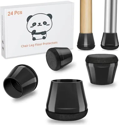 Produktbild von 24 Stück Stuhlbeinstopper Medium - schwarze Silikon-Schutzhüllen für Stuhlbeine - mit strapazierfähigem Filzpolster Geräusch- und Kratzschutz (rund 22 mm - 30 mm)