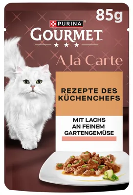 Productafbeelding van GOURMET A la Carte kattenvoer, natvoer met zalm en groenten, 26 porties van 85g