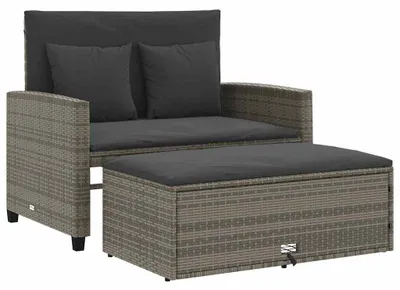Produktbild von vidaXL Gartensofa 2-Sitzer mit Kissen Grau Poly Rattan