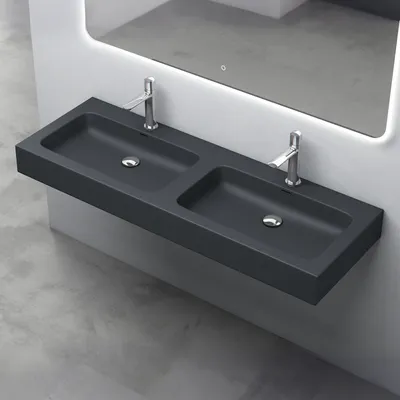 Produktbild von Mai & Mai Aufsatzwaschbecken Hängewaschbecken Doppel-Waschbecken in Matt Anthrazit Waschtisch Waschbecken Gussmarmor Colossum830