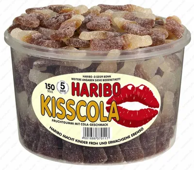 Obrázok produktu pre Haribo Kiss Cola kyslé ovocné žuvačky s cukrom Veggie 1200g