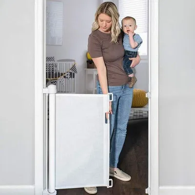 Produktbild von Schiebbarer Trepensperrriegel für Babys und Haustiere, 0-140 cm, 85 cm hohe Sicherheitsbarriere, Trepenschutz, geräuschlos, einhandbetätigt, für Treppe, Tür, Innen- und Außenbereich
