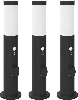 Obrázok produktu pre Stĺpikové svetlá so senzorom a zásuvkou 3 ks 50 cm nehrdzavejúca oceľ IP44