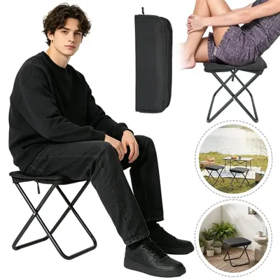 Produktbild von Klapphocker mit Tragetasche - Campinghocker - Belastbarkeit 120 kg - X-förmige Konstruktion - 33 × 26,5 × 32 cm - Für Reisen, Wandern, Angeln und Camping