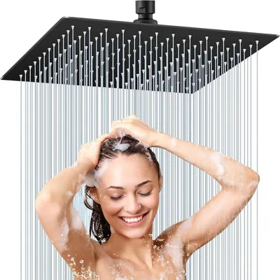 Immagine prodotto di Doccia a pioggia - Soffione in acciaio inossidabile 304 - Quadrato (30 x 30 cm) - Finitura cromata spazzolata - Soffione autopulente - Doccia a pioggia