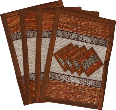 Produktbild von Platzdeckchen, Bastuntersetzer, Tischmatte 4èr Set - Braun, 30*45*0,3 cm, Tischläufer, Tischdecken