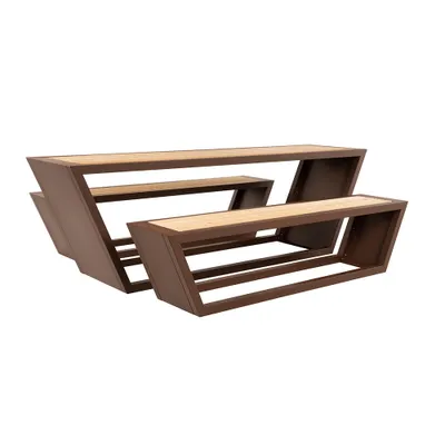 Produktbild von HOME DELUXE - Sitzgarnitur KOBON- 240,5 x 76 x 60 cm, Material: Stahl, Sibirische Lärche, 3-Teilig - 1 Tisch, 2 Bänke I Gartenmöbel Sitzgruppe Gartengarnitur Garten