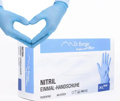 Produktbild von Dr. Berger Nitril Handschuhe blau (100St./Box) Größe XL