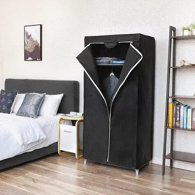 Produktbild von Kompakte Aufbewahrungskommode Stoff Schwarz Kleiderbügel