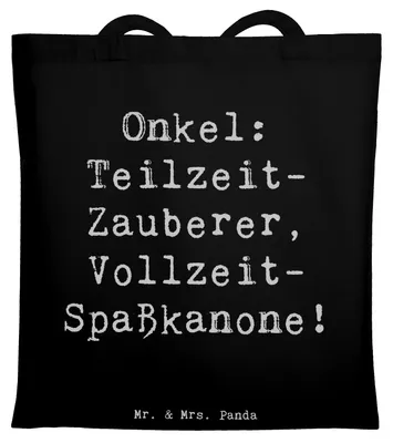 Produktbild von Mr. & Mrs. Panda Beutel Spruch Spaßiger Onkel - Schwarz - Geschenk, Tasche, Geburtstage, Laptoptasche, handgemacht, Familienangehöriger, Dankeschön, Weihnachten, Spaß