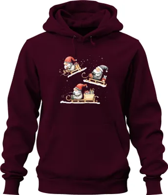 Produktbild von Weihnachtswichtel Schlitten Geschenke Winter niedlich Retro Uni Hoodie Kapuzenpullover, Burgundy, M