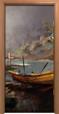 Produktbild von Türposter 90x200 cm Türaufkleber Türtapete Türfolie Klebefolie Waldlandschaft mit einem Boot