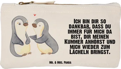 Produktbild von Mr. & Mrs. Panda Mäppchen Pinguine trösten Größe S Klein - Weiß - Geschenk, Freund, Make-Up Tasche, kosmetiktäschchen, Kulturtasche, Valentinstag, für Frauen, Freundin