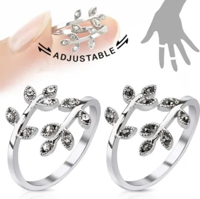 Produktbild von Midi Ring / Fingerspitzenring „Zirkonia Blätter“ verstellbar Schwarz