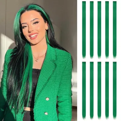 Produktbild von Haarverlängerung Clip-in Grün 10 Stück Synthetik 55cm Damen Party Highlight