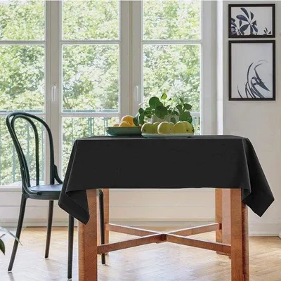 Produktbild von Schwarzes Tuch aus Baumwolle und Polyester, quadratisches Tischüberzug für Essen und Weihnachtsfest, 140 x 140 cm, Einzelstück