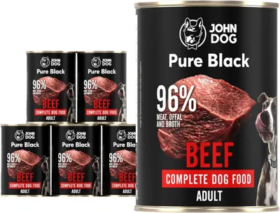 Produktbild von John Dog Hundenassfutter Pure Black Rind - Premium Getreidefreies Hundefutter mit 96% Fleisch - Monoprotein Nassfutter für ausgewachsene Hunde 6 x 400g