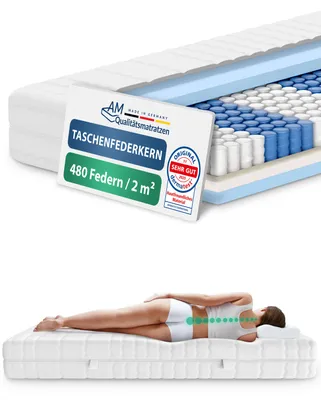 Produktbild von AM Qualitätsmatratzen | ergonomische 7-Zonen Taschenfederkernmatratze | 140x220 cm | H4 | 140/220 | Federkernmatratze | Härtegrad H4 | 7 Zonen | 20 cm Höhe