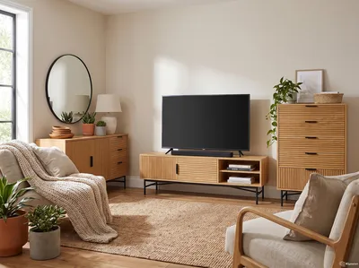 Produktbild von SalesFever Wohnzimmer-Set mit Kommode, Sideboard und Lowboard – 3-teiliges Möbelset in Eiche Natur mit Softclose und Stauraum