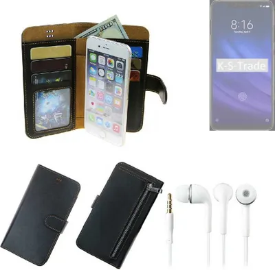 Produktbild von TOP SET Handy Hülle Schutz Hülle kompatibel mit Xiaomi Mi 8 Pro  schwarz aus Kunstleder + Kopfhörer Smartphone Tasche vollwertige Geldbörse