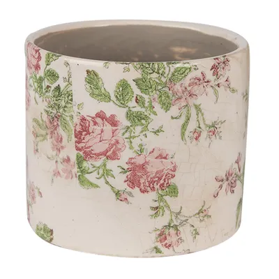 Zdjęcie produktu dla Clayre & Eef Doniczka Ø 12x10 cm Beżowo-różowe ceramiczne kwiaty