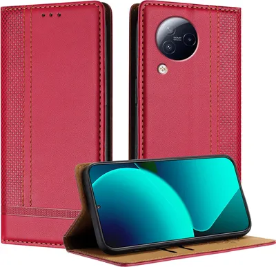 Image de Etui pour Xiaomi Civi 3 étui en cuir avec fonction stand rouge