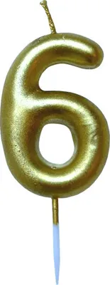 Produktbild von Tortenkerze, Zahlenkerze "6" Gold mit Halter für Geburtstagstorte, Jubiläum, Hochzeit