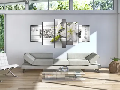 Image de Tableau acoustique Fleurs Lys 200 x 100 cm Tableaux Mousse acoustique Absorbeur acoustique haute performance Isolation acoustique Toile 5 pièces Tableau mural Acoustique intérieure Isolation acoustique a-C-0077-b-m