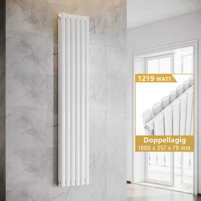 Produktbild von SONNI Vertikal Heizkörper Röhrenheizkörper Doppellagig Weiß 1800×357mm ohne Heizstab