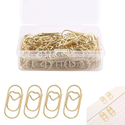 Productafbeelding van 230 stuks gouden hartvormige paperclips