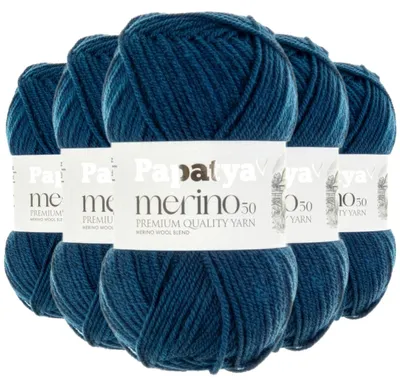 Produktbild von Papatya Merino 50 Winterwolle 5 x 100g Strickgarn 50% Wolle  Häkelgarn