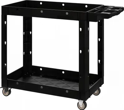 Produktbild von Werkzeugwagen, 2-stöckige Ablagen, Griff, Räder, Kunststoff, Schwarz