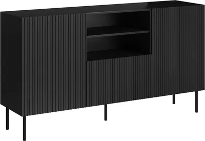 Produktbild von Dmora Sideboard Malo 150x42x82h cm Schwarz, 4 Regale, eine Schublade