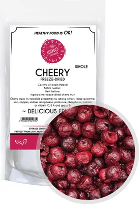 Zdjęcie produktu dla Całe wiśnie liofilizowane pyszne owoce - 50g liofilizowanych owoców do dekoracji tortów