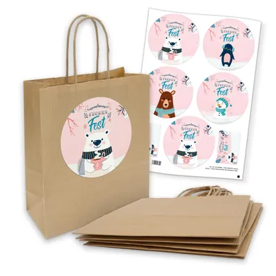 Produktbild von itenga 5x Kordeltüte Frohe Weihnachten Winterfiguren Mix